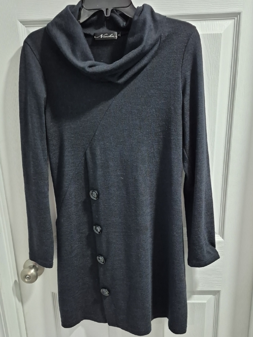 Neesha Charcoal Cowl Neck Midi Dress with Button Detail